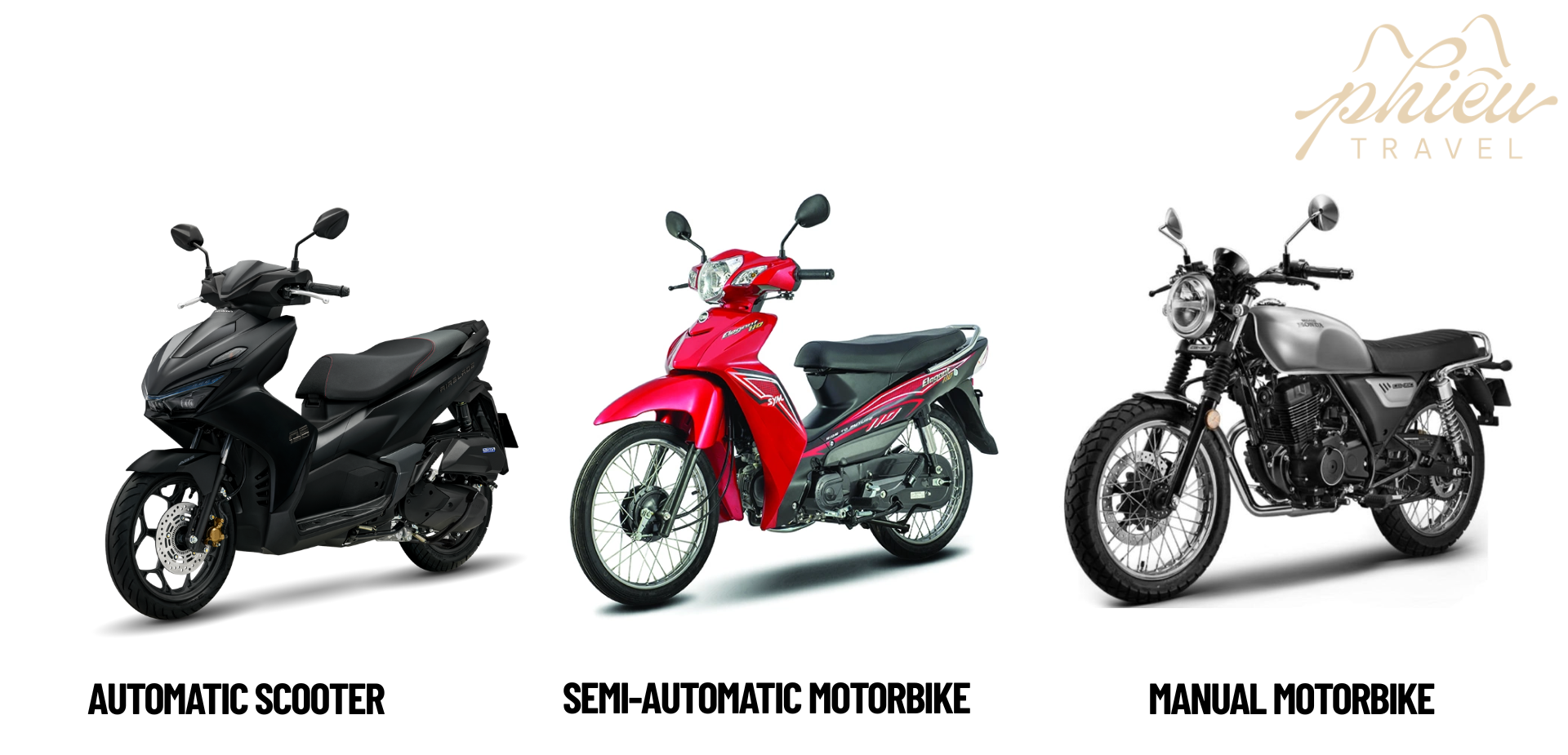 Images of the three most popular types of motorbikes in Vietnam