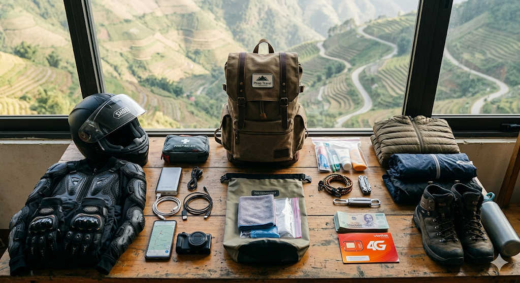 Visual guide: Essential items to pack for a Ha Giang motorbike tour adventure