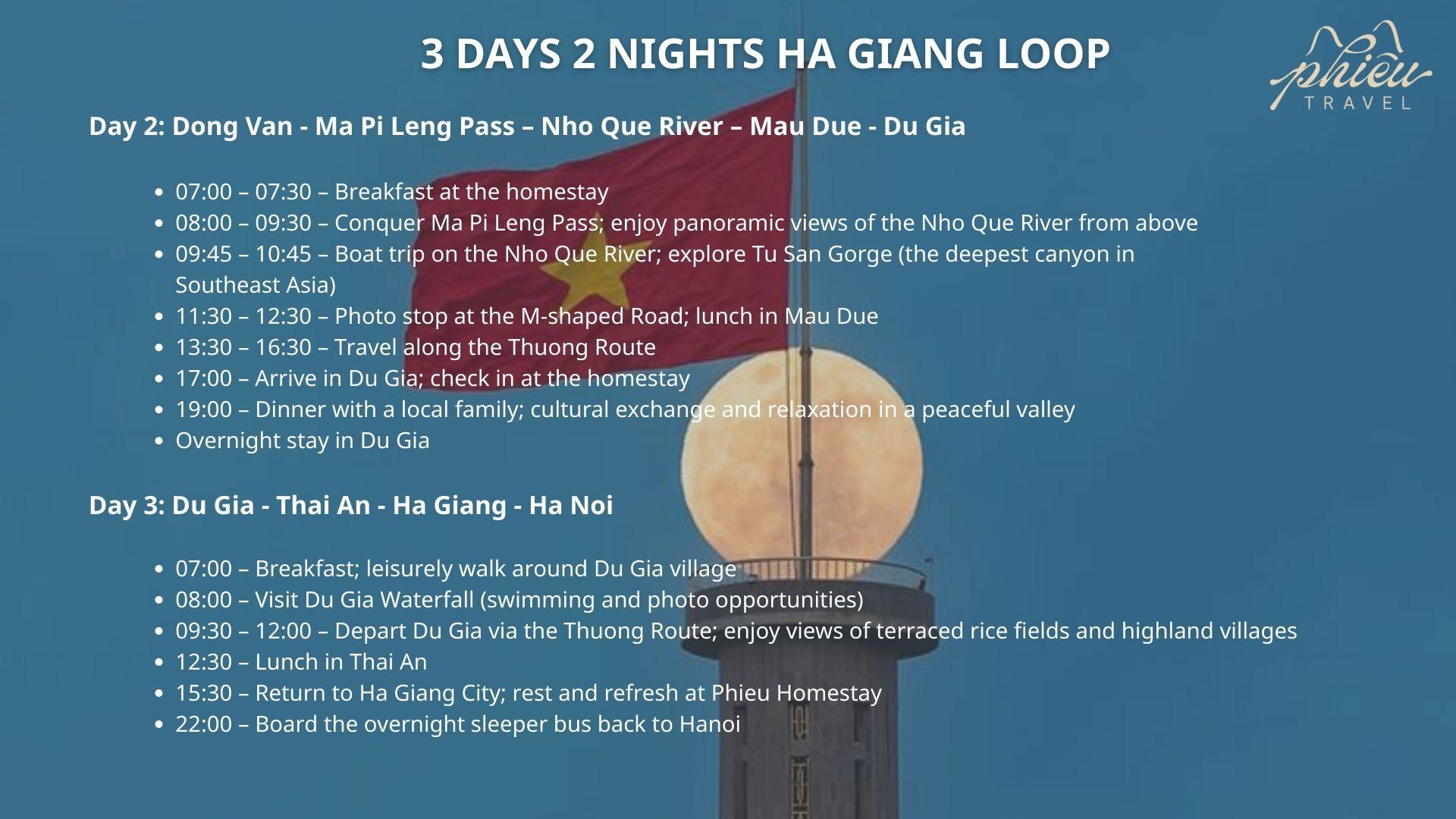 Schedule for the Ha Giang Loop – 3 Days 2 Nights