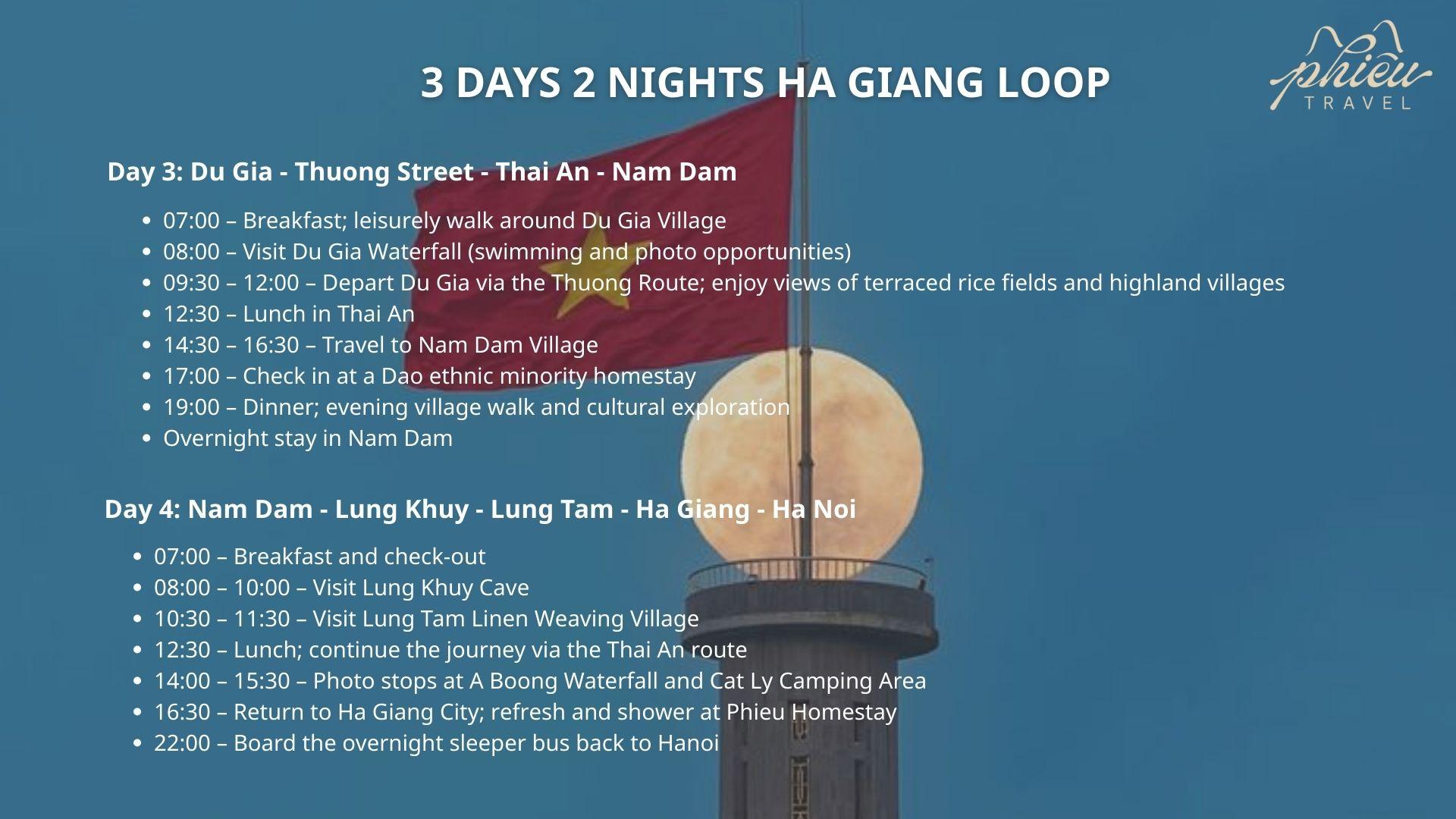 Schedule for the Ha Giang Loop – 4 Days 3 Nights
