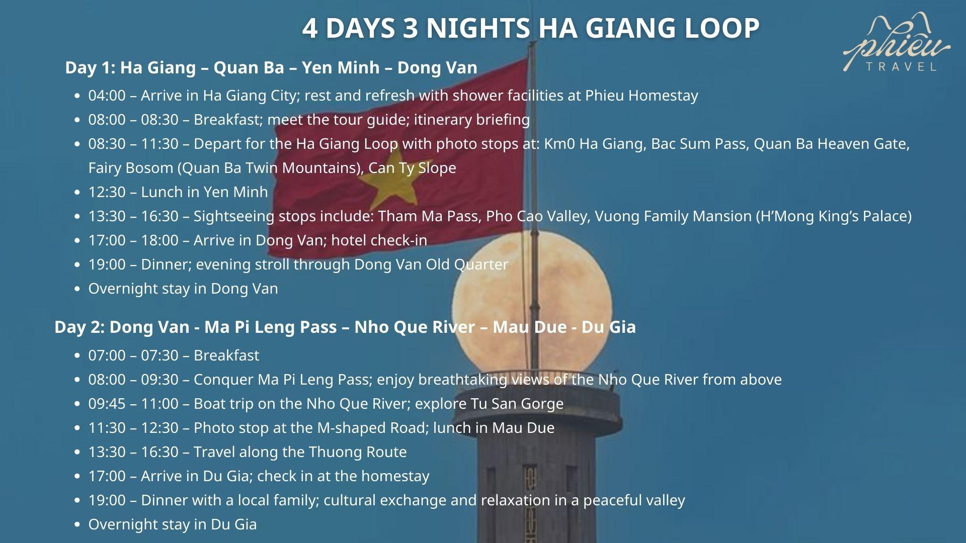 Schedule for the Ha Giang Loop – 4 Days 3 Nights